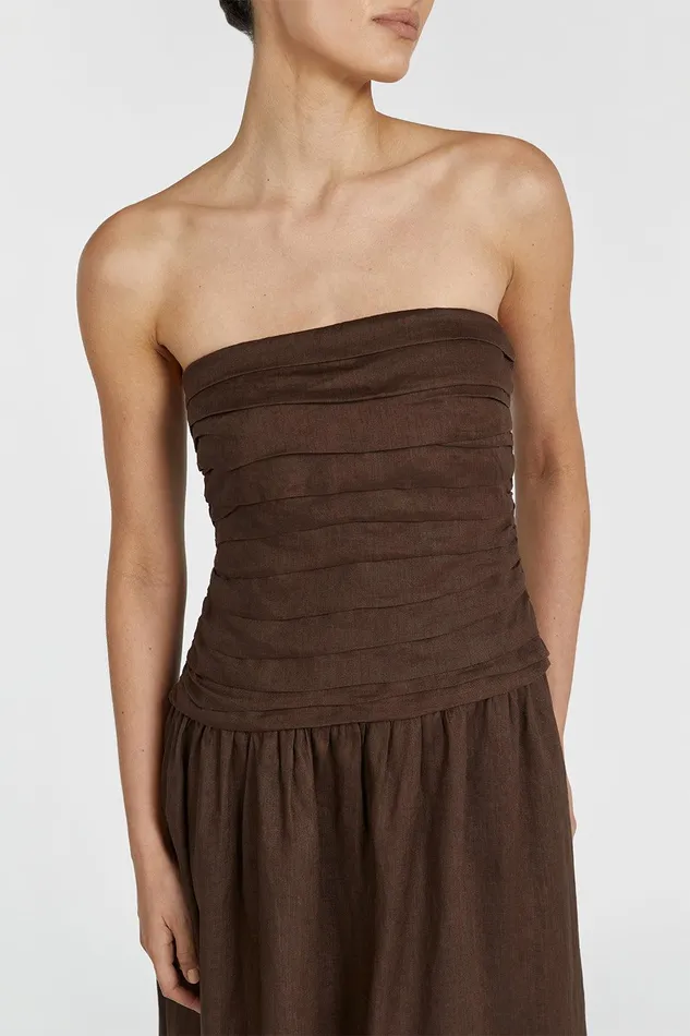 CATANIA BITTER CHOC LINEN MIDI DRES Women DISSH Midi Dresses