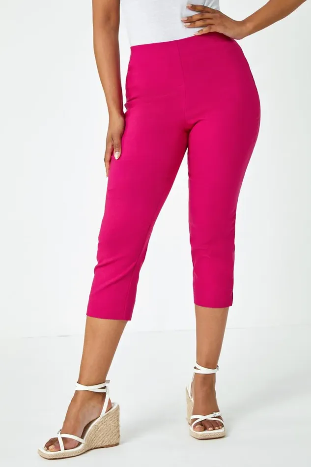 Cerise Petite Elastic Waist Stretch Cropped Trouser Women Roman Trousers