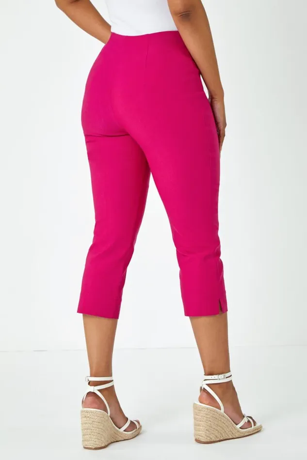 Cerise Petite Elastic Waist Stretch Cropped Trouser Women Roman Trousers