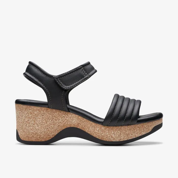 Chelseah Gem Black Leather Women Clarks Sandals and Flip Flops