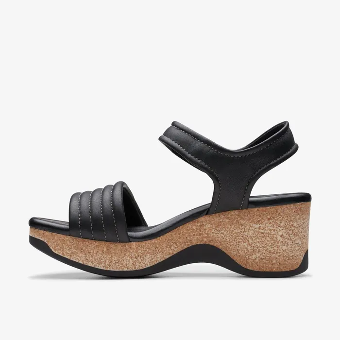 Chelseah Gem Black Leather Women Clarks Sandals and Flip Flops
