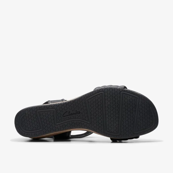 Chelseah Gem Black Leather Women Clarks Sandals and Flip Flops