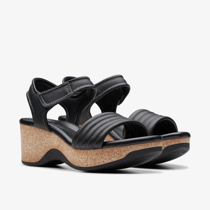 Chelseah Gem Black Leather Women Clarks Sandals and Flip Flops