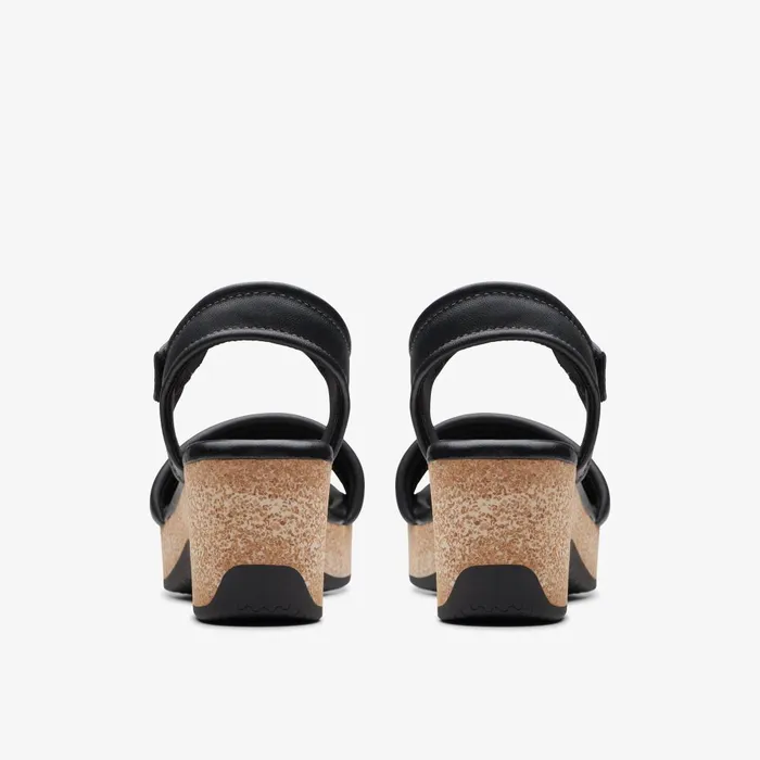 Chelseah Gem Black Leather Women Clarks Sandals and Flip Flops