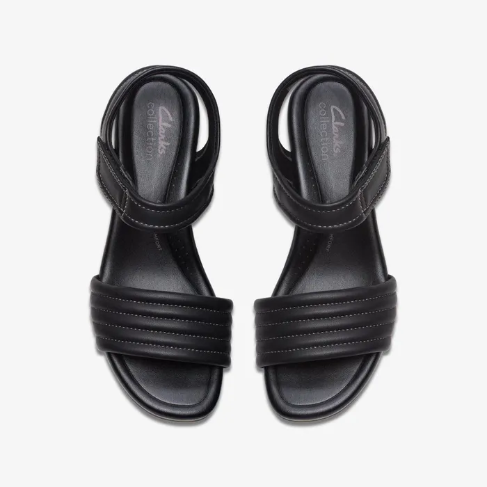 Chelseah Gem Black Leather Women Clarks Sandals and Flip Flops