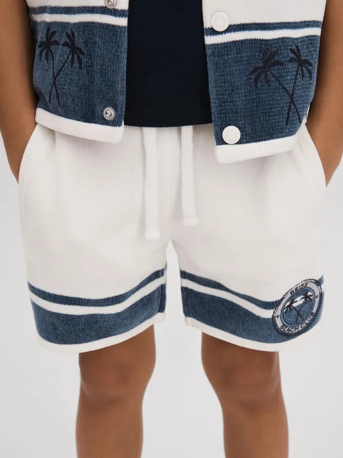 Children Reiss CoOrds Catch Velour Drawstring Shorts Optic Whiteairforce Blue