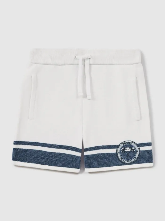 Children Reiss CoOrds Catch Velour Drawstring Shorts Optic Whiteairforce Blue