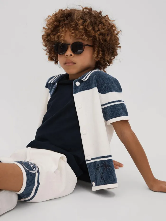 Children Reiss CoOrds Catch Velour Drawstring Shorts Optic Whiteairforce Blue