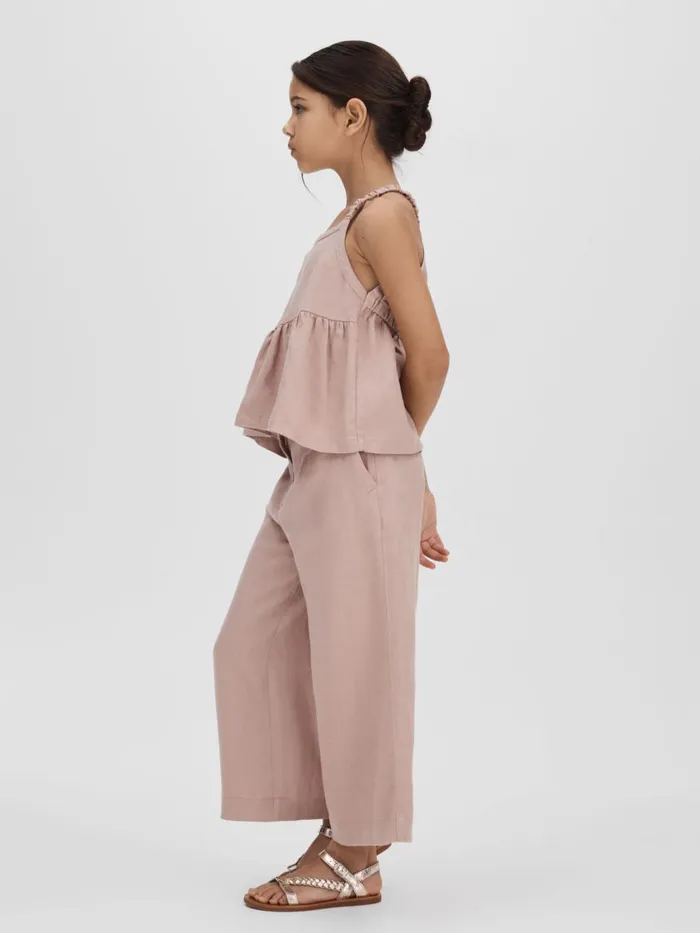 Children Reiss CoOrds Dani Linen Loose Fit Trousers Pink