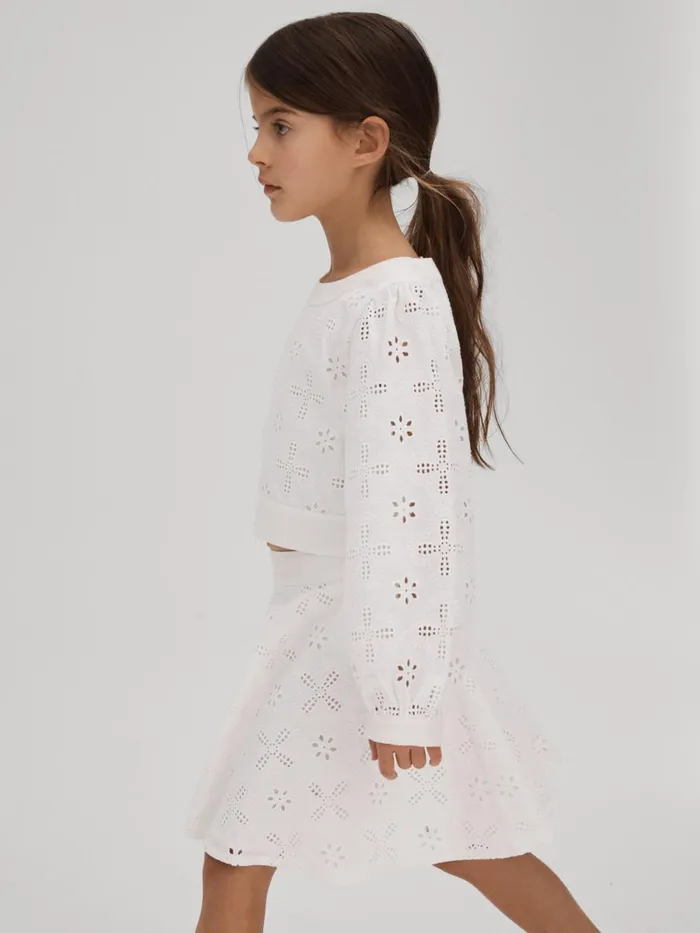 Children Reiss CoOrds Nella Cotton Broderie Lace Skirt Ivory