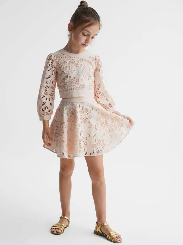 Children Reiss CoOrds Nella Lace High Rise Mini Skirt Pink