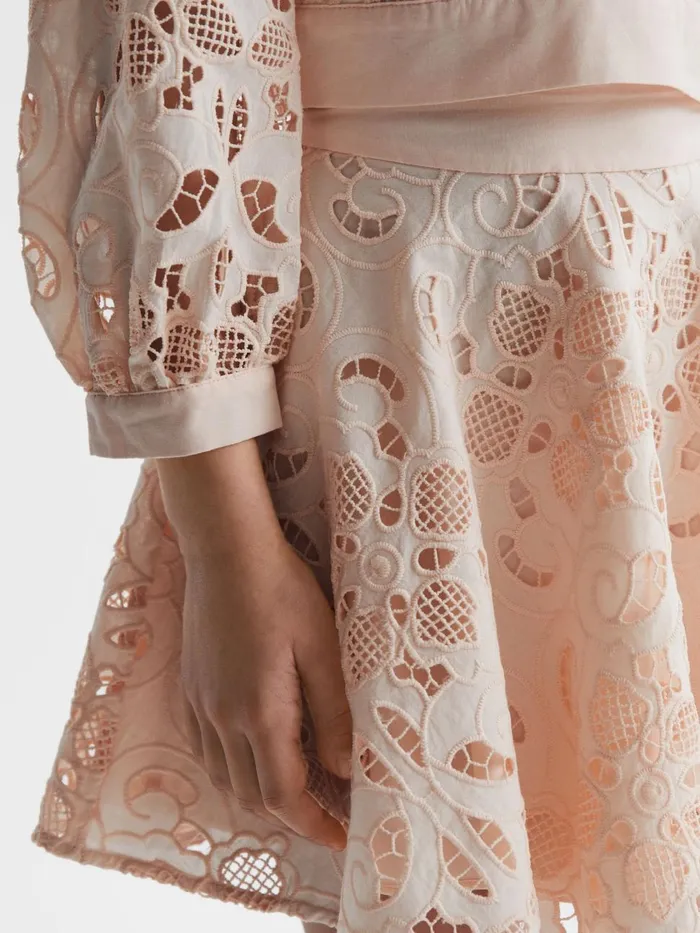 Children Reiss CoOrds Nella Lace High Rise Mini Skirt Pink