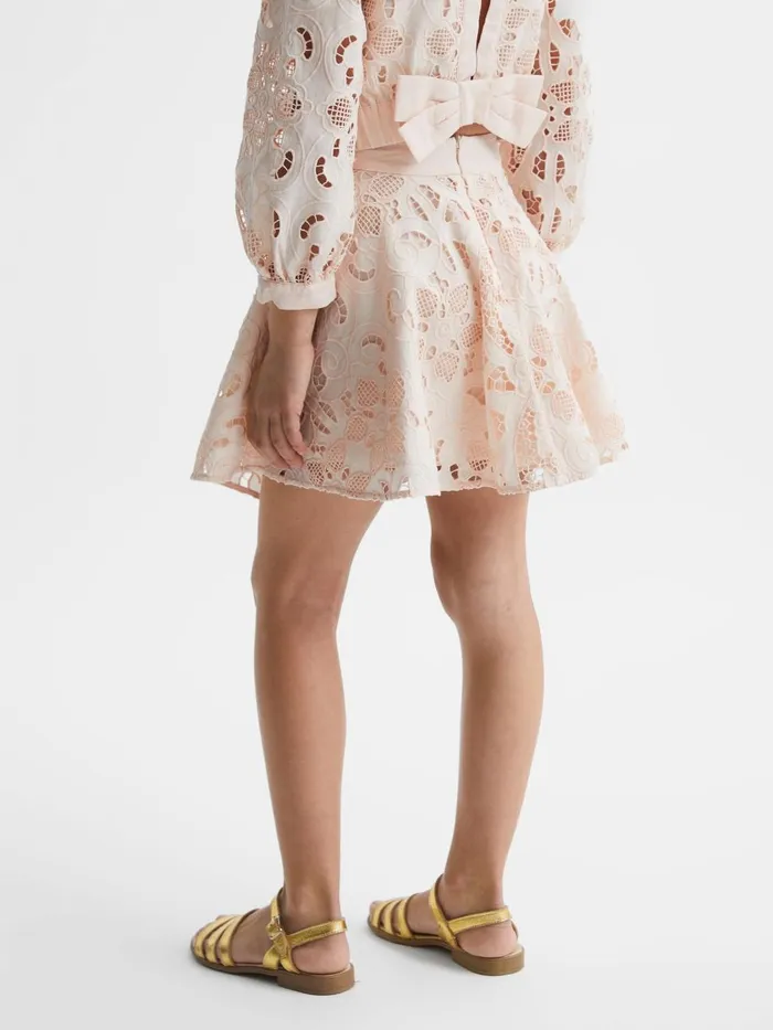 Children Reiss CoOrds Nella Lace High Rise Mini Skirt Pink