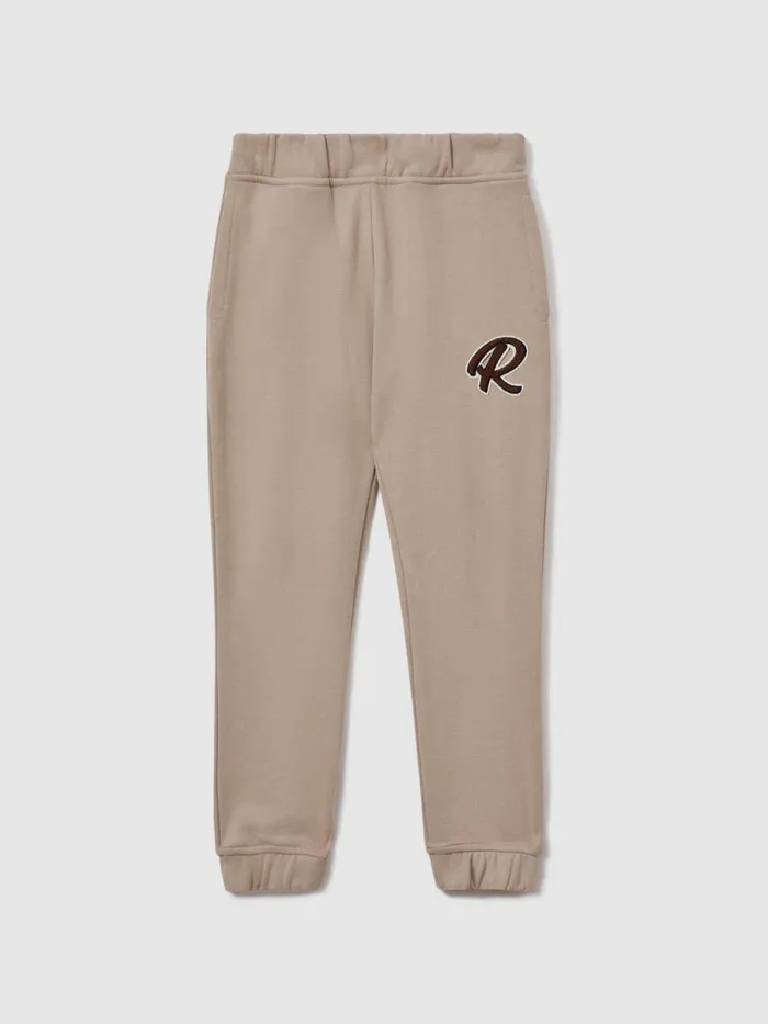Children Reiss CoOrds Toby Cotton Elasticated Waist Motif Joggers Taupe