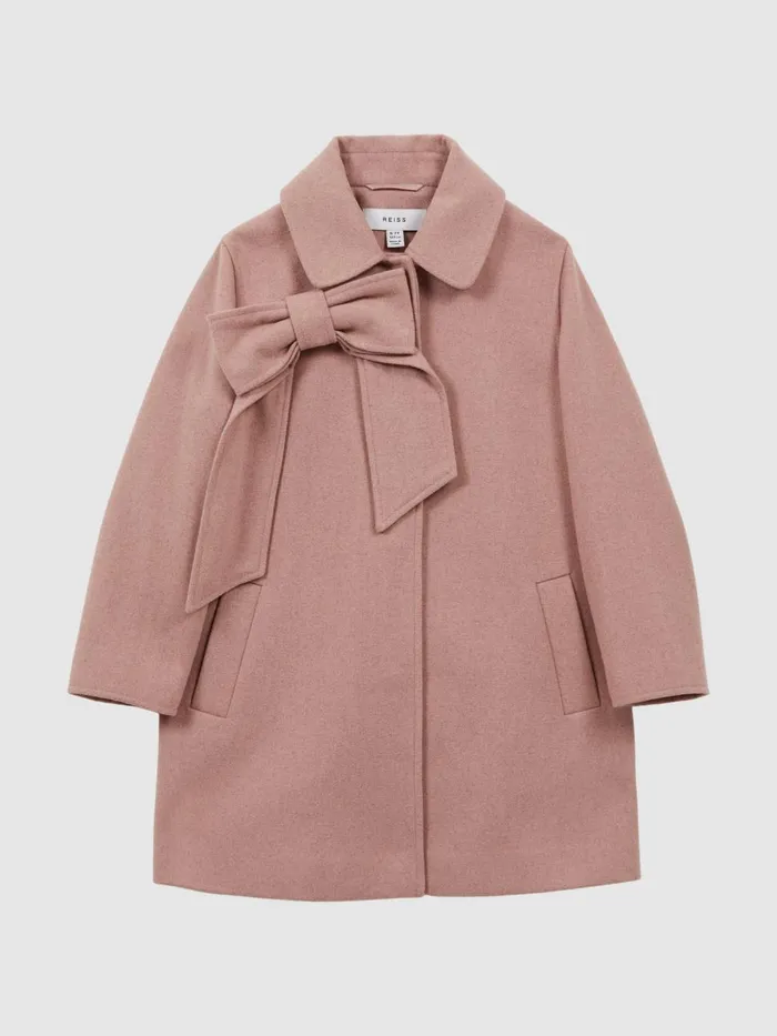Children Reiss Coats and Jackets Amelia Wool Bow Detail Coat Pink