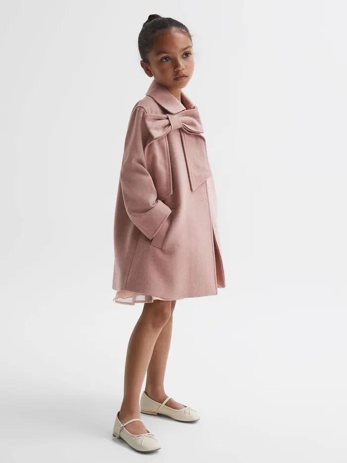 Children Reiss Coats and Jackets Amelia Wool Bow Detail Coat Pink
