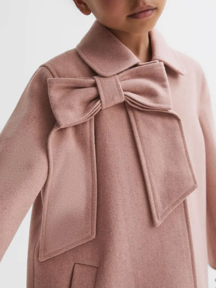 Children Reiss Coats and Jackets Amelia Wool Bow Detail Coat Pink