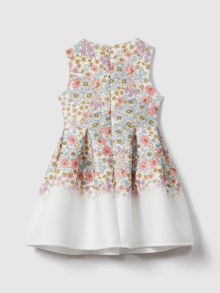 Children Reiss Dresses Emmie Floral Scuba Bow FitandFlare Dress Pink Print