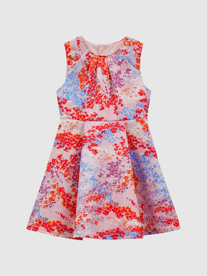 Children Reiss Dresses Max Floral Print Pleated Dress Pink Print