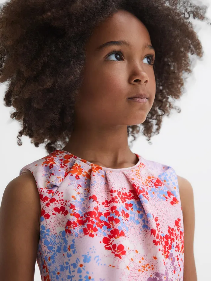 Children Reiss Dresses Max Floral Print Pleated Dress Pink Print