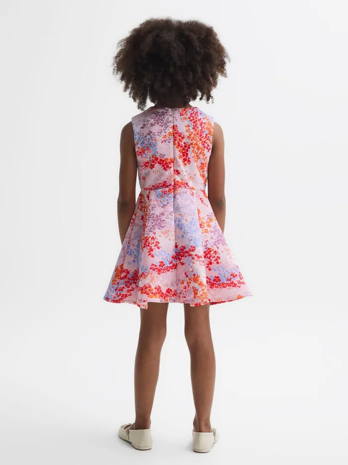 Children Reiss Dresses Max Floral Print Pleated Dress Pink Print