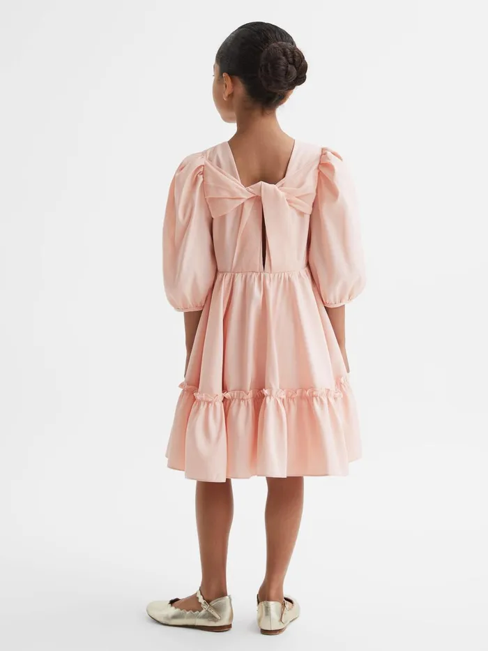 Children Reiss Dresses Toby Puff Sleeve Ruffle Mini Dress Pink