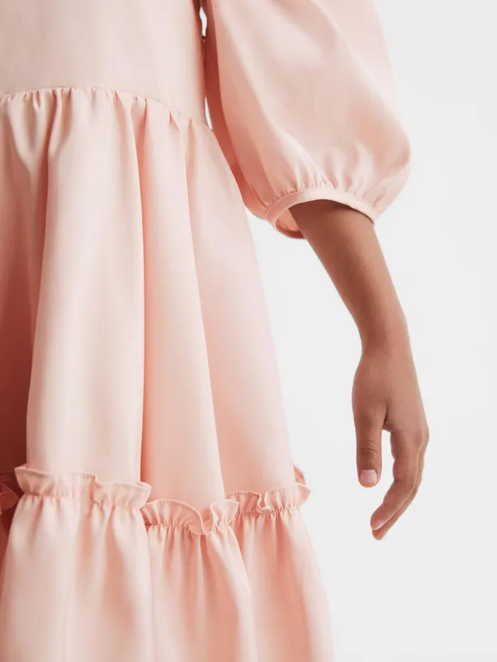 Children Reiss Dresses Toby Puff Sleeve Ruffle Mini Dress Pink