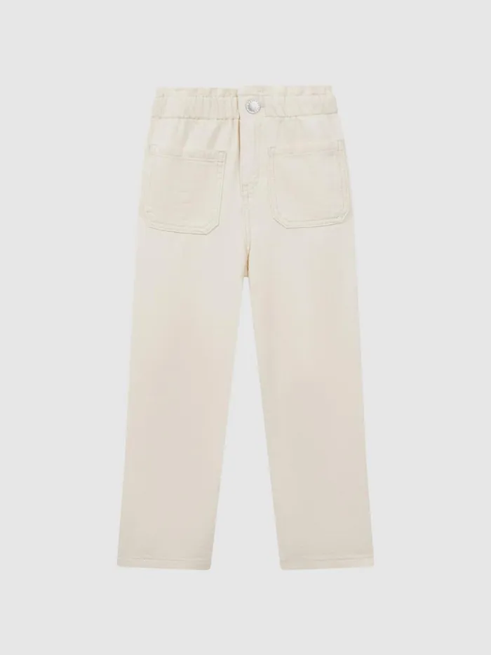 Children Reiss Jeans Elodie High Rise Elasticated Jeans Ecru
