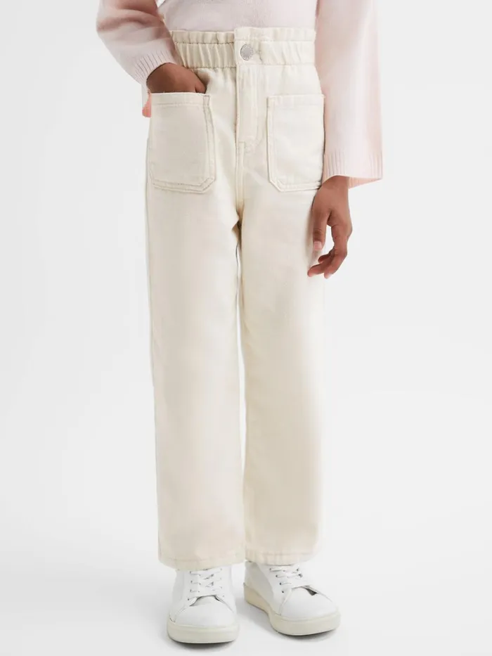 Children Reiss Jeans Elodie High Rise Elasticated Jeans Ecru