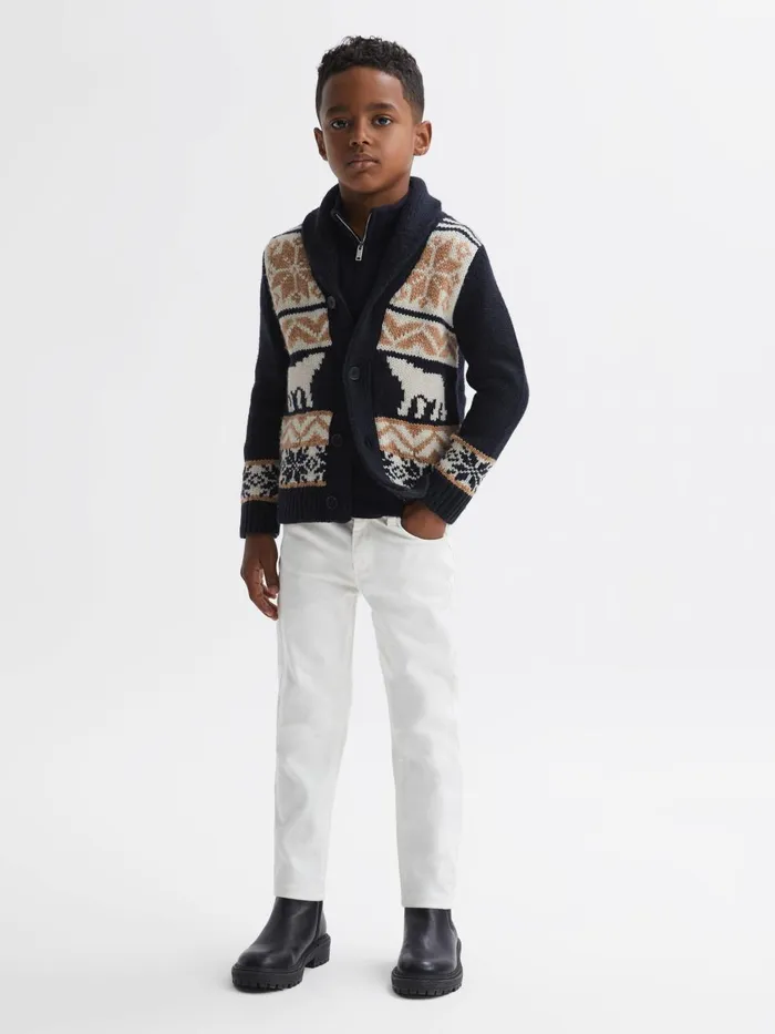Children Reiss Knitwear Birch Knitted Fair Isle ButtonThrough Cardigan Navy Multi