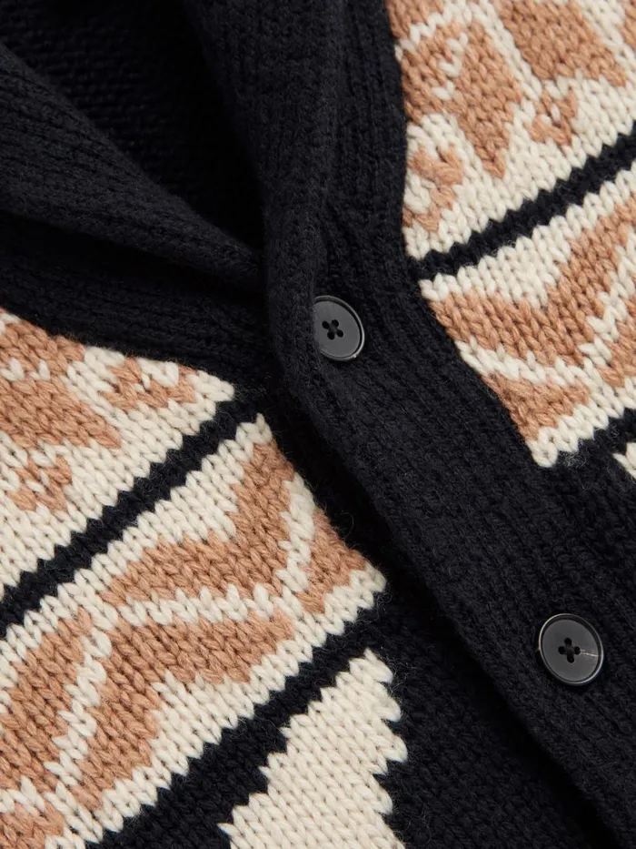 Children Reiss Knitwear Birch Knitted Fair Isle ButtonThrough Cardigan Navy Multi