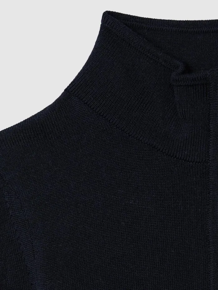 Children Reiss Knitwear Blackhall Wool HalfZip Funnel Neck Jumper Navy