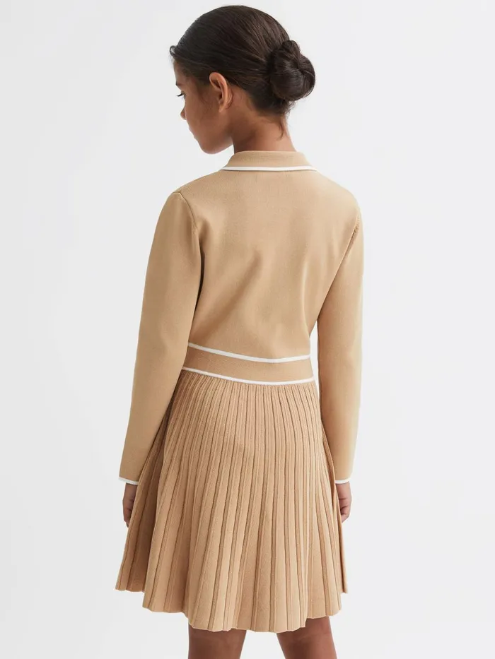 Children Reiss Knitwear Mia Knitted Polo Skater Dress Camel