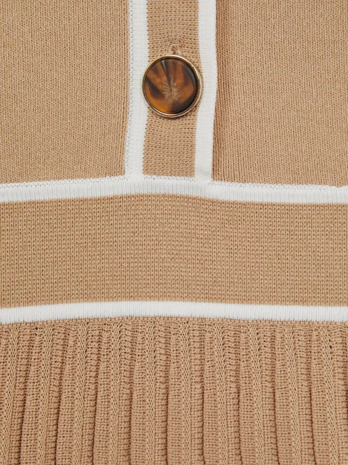 Children Reiss Knitwear Mia Knitted Polo Skater Dress Camel