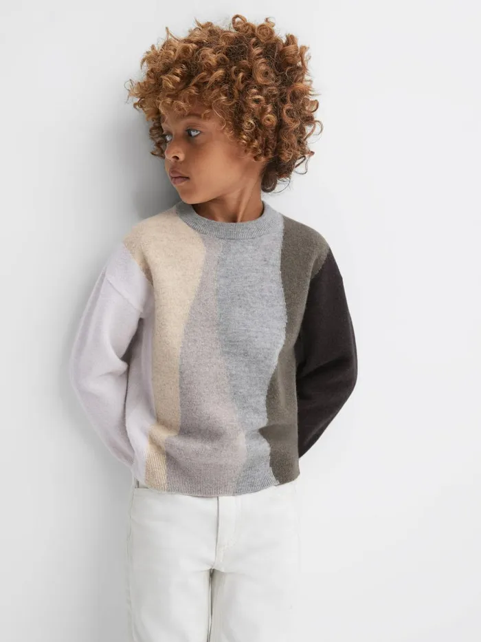 Children Reiss Knitwear Waters Fluffy Wool Crew Neck Jumper Mocha