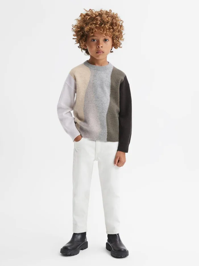 Children Reiss Knitwear Waters Fluffy Wool Crew Neck Jumper Mocha