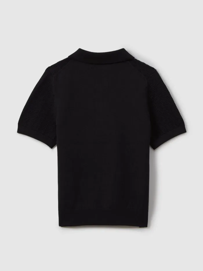 Children Reiss Polo Shirts Pascoe Textured Modal Blend Polo Shirt Navy