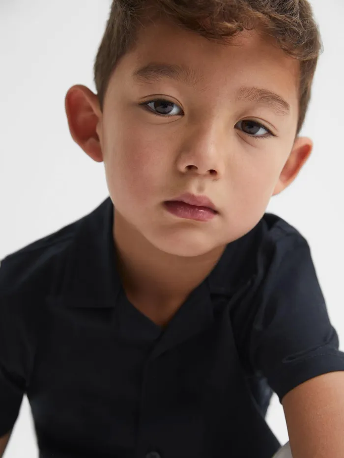 Children Reiss Shirts Caspa Cotton Cuban Collar Shirt Navy