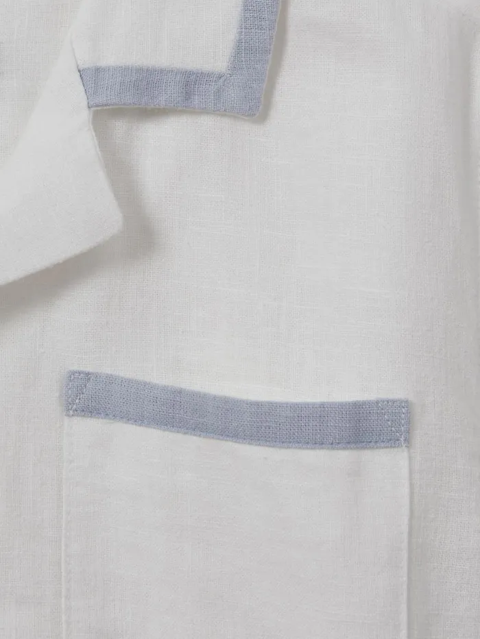 Children Reiss Shirts Vitan Linen Contrast Cuban Collar Shirt Whitesoft Blue