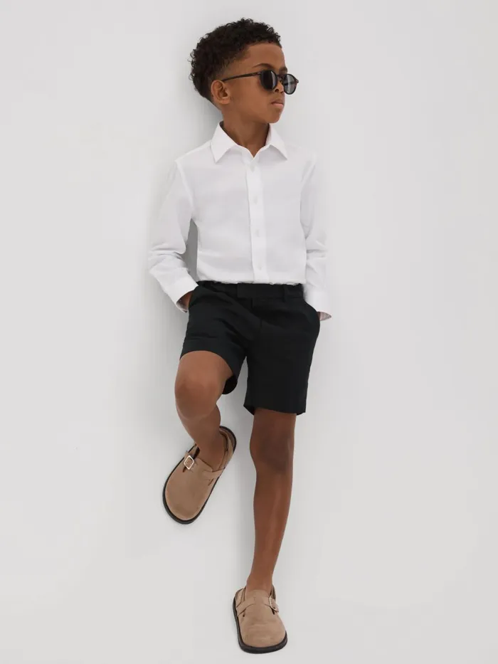 Children Reiss Shorts Kin Slim Fit Linen Adjustable Shorts Navy