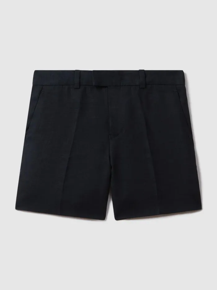 Children Reiss Shorts Kin Slim Fit Linen Adjustable Shorts Navy