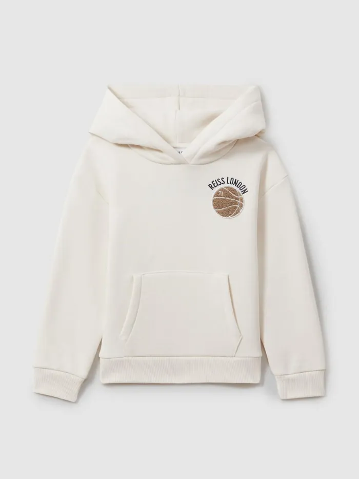 Children Reiss Sweats and Hoodies Cottle Relaxed Embroidered Basketball Hoodie Off White