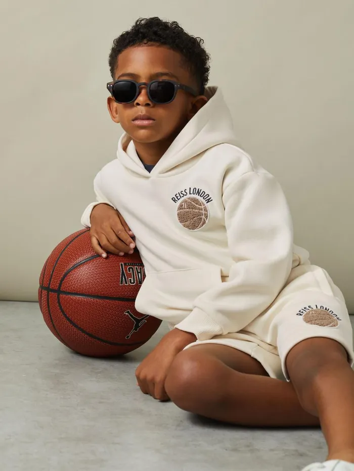 Children Reiss Sweats and Hoodies Cottle Relaxed Embroidered Basketball Hoodie Off White