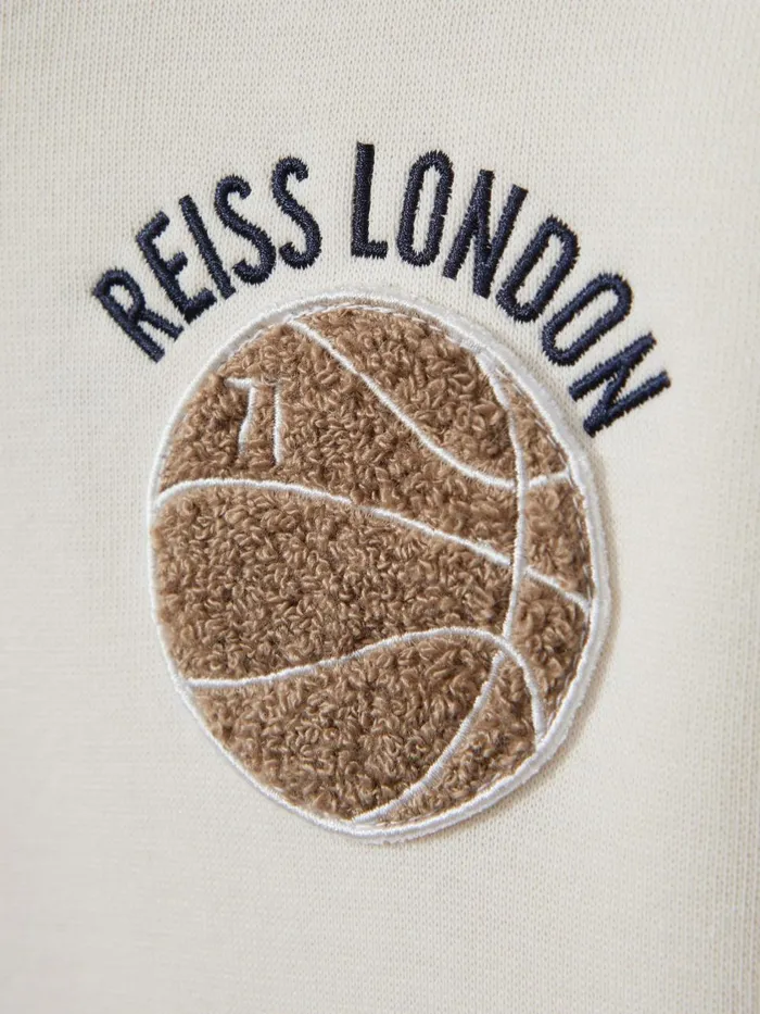 Children Reiss Sweats and Hoodies Cottle Relaxed Embroidered Basketball Hoodie Off White