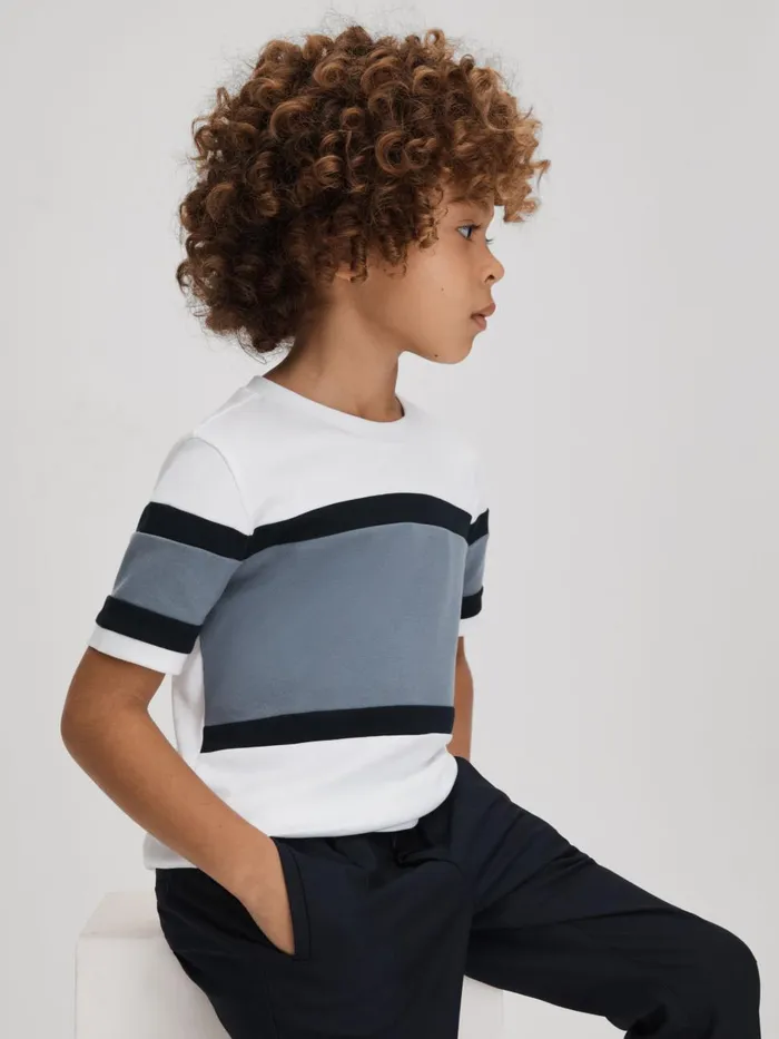 Children Reiss TShirts Auckland Cotton Colourblock Crew Neck TShirt Airforce Blue