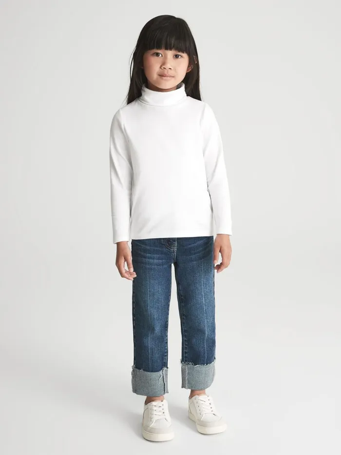 Children Reiss Tops and TShirts Carey Cotton Blend Roll Neck Top Ivory