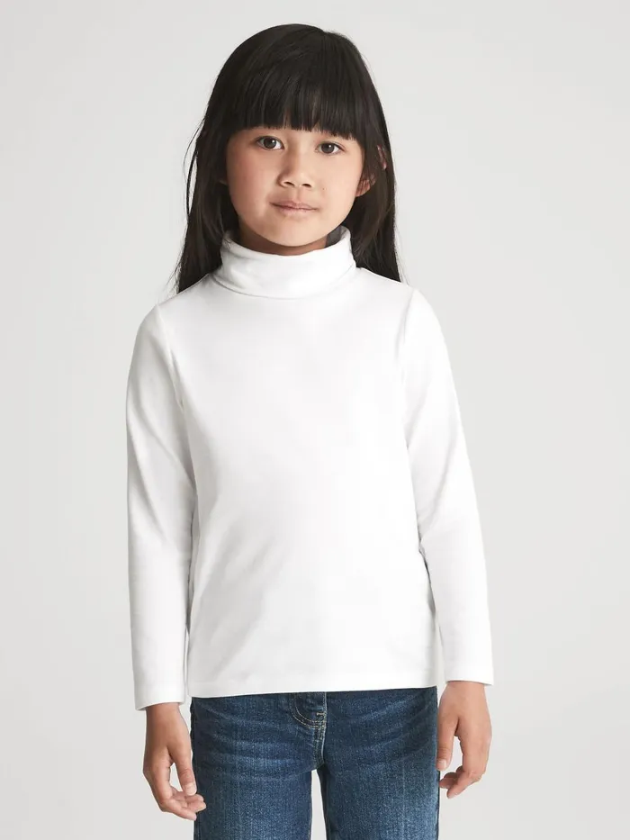 Children Reiss Tops and TShirts Carey Cotton Blend Roll Neck Top Ivory