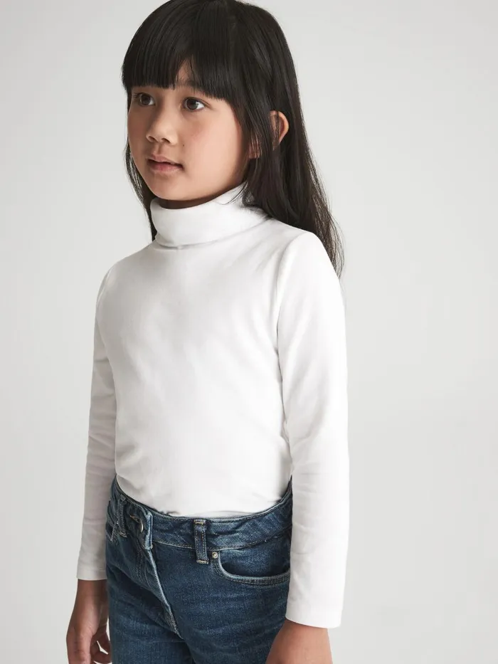 Children Reiss Tops and TShirts Carey Cotton Blend Roll Neck Top Ivory