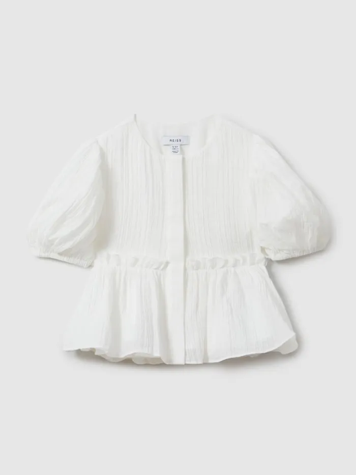 Children Reiss Tops and TShirts Matty Puff Sleeve Peplum Top Ivory