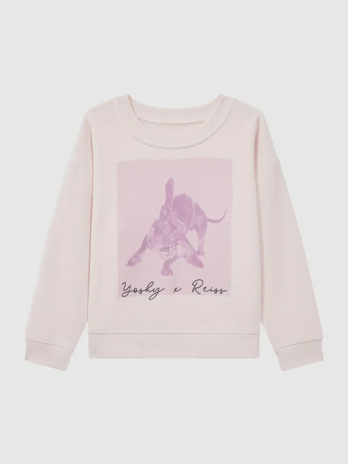 Children Reiss Tops and TShirts Yoshy Cotton Print Crew Neck Jumper Pink
